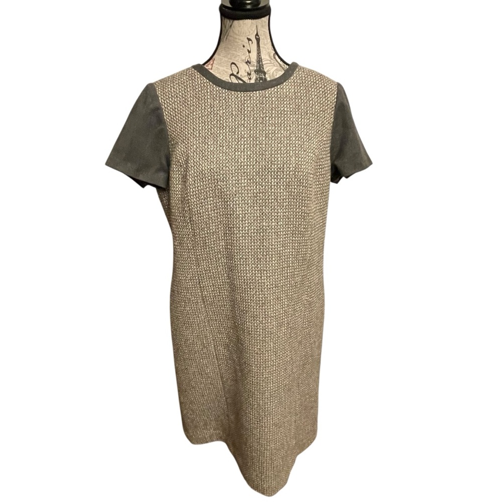 Talbots Gray and Tan Short Sleeve Tweed Dress - Picture 2 of 9